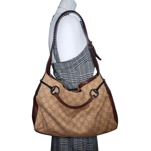 Gucci GG Canvas Hobo Shoulder Bag Brown Leather Trim, Made in Italy Fall Autumn - Picture 3 of 14